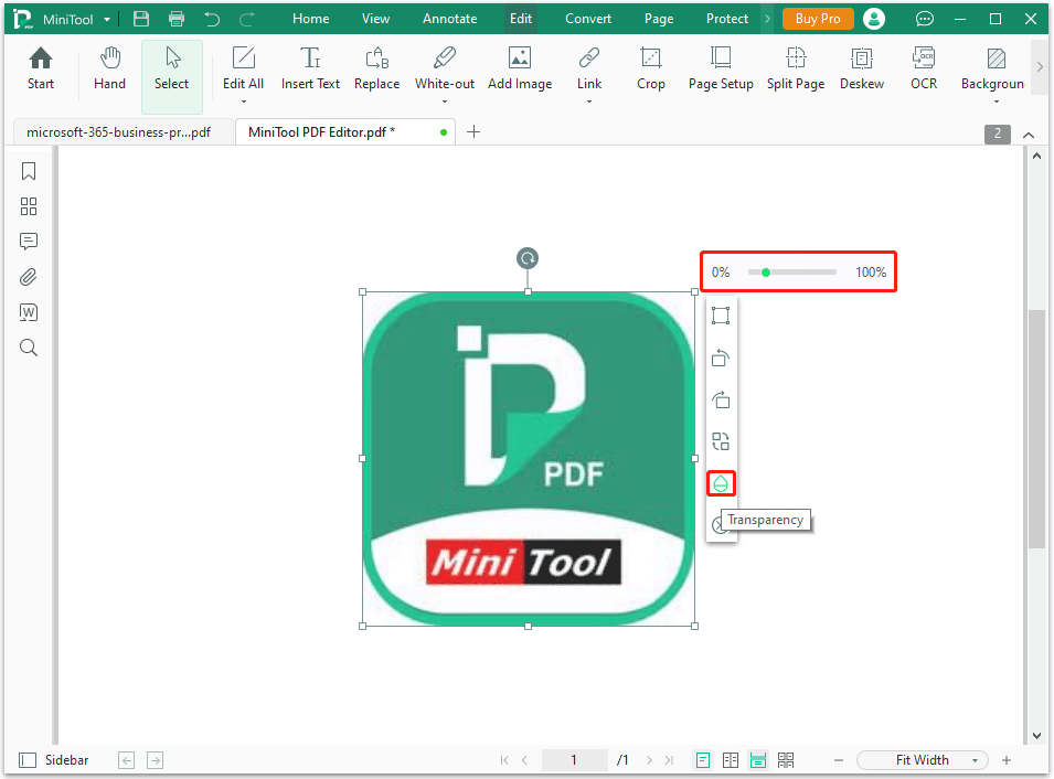 adjust the transparency of images in PDF