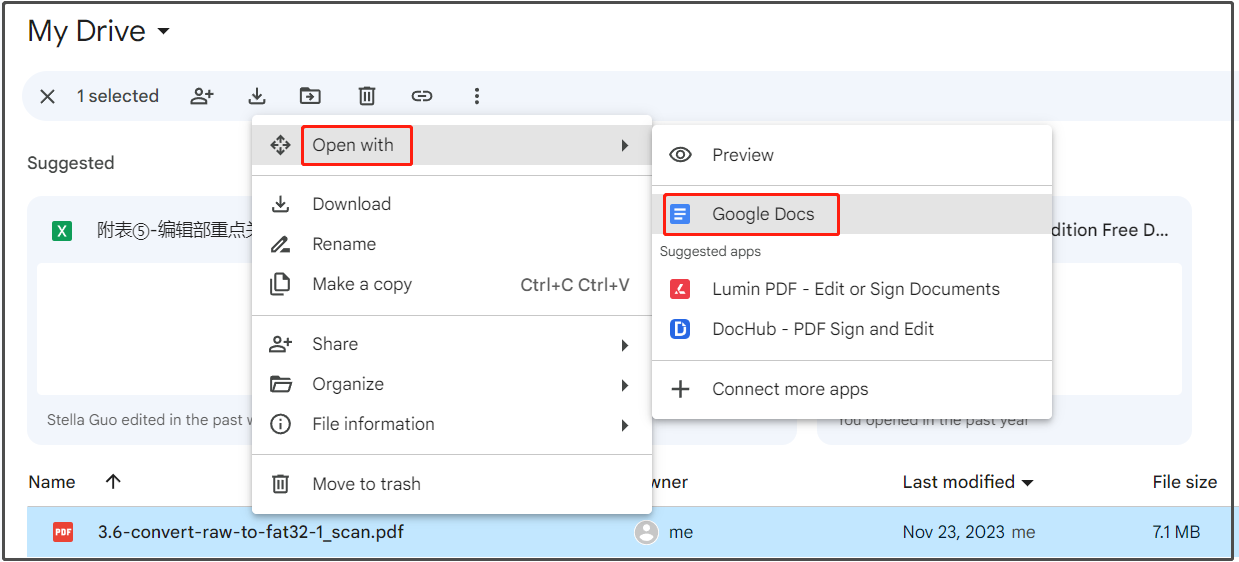 open the PDF with Google Docs