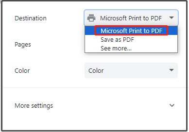 choose Microsoft Print to PDF