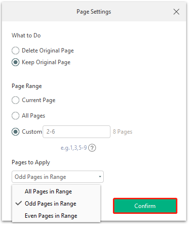 conform Page Settings