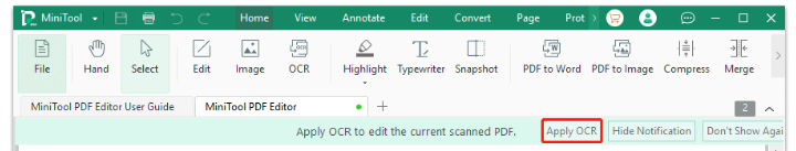 check if the PDF is scanning using MiniTool