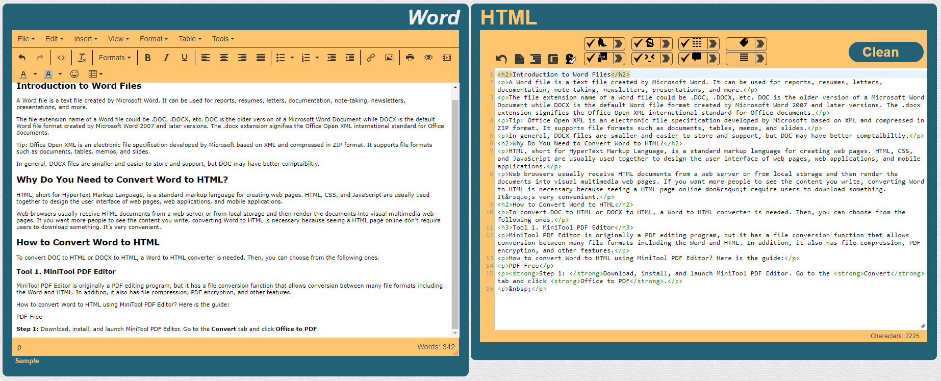Word to HTML codes