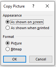 set the appearance and format for the copy picture