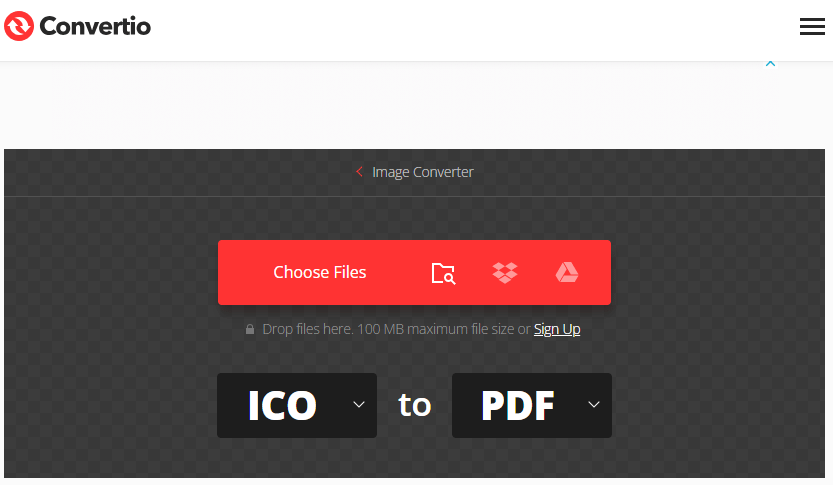 convert ICO to PDF with Convertio