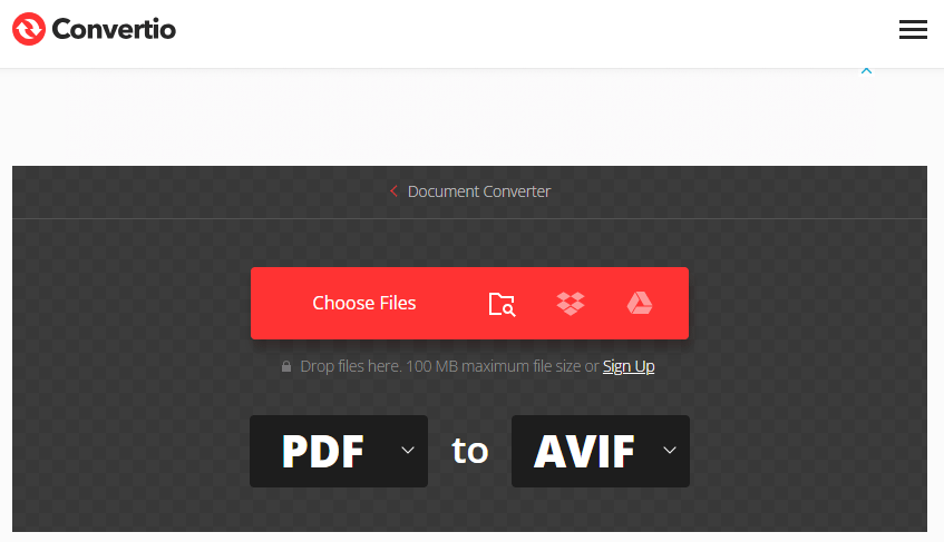 convert PDF to AVIF with Convertio