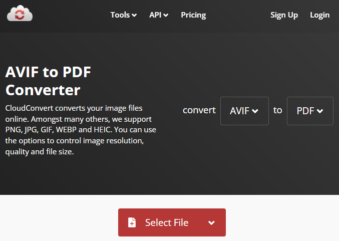convert PDF to AVIF with Cloudconvert