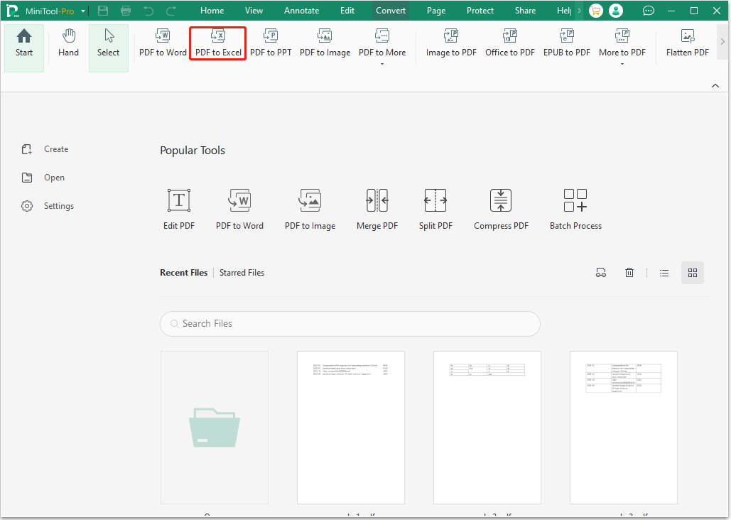 click PDF to Excel