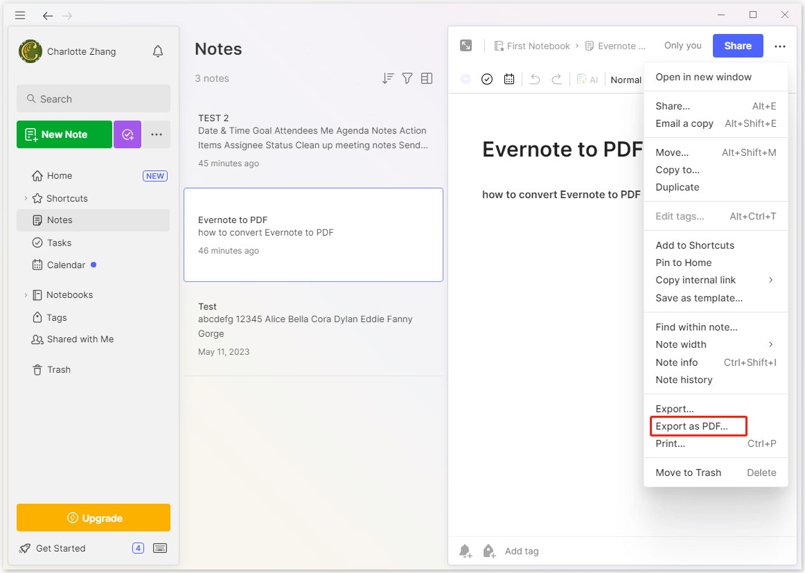 select Export as PDF