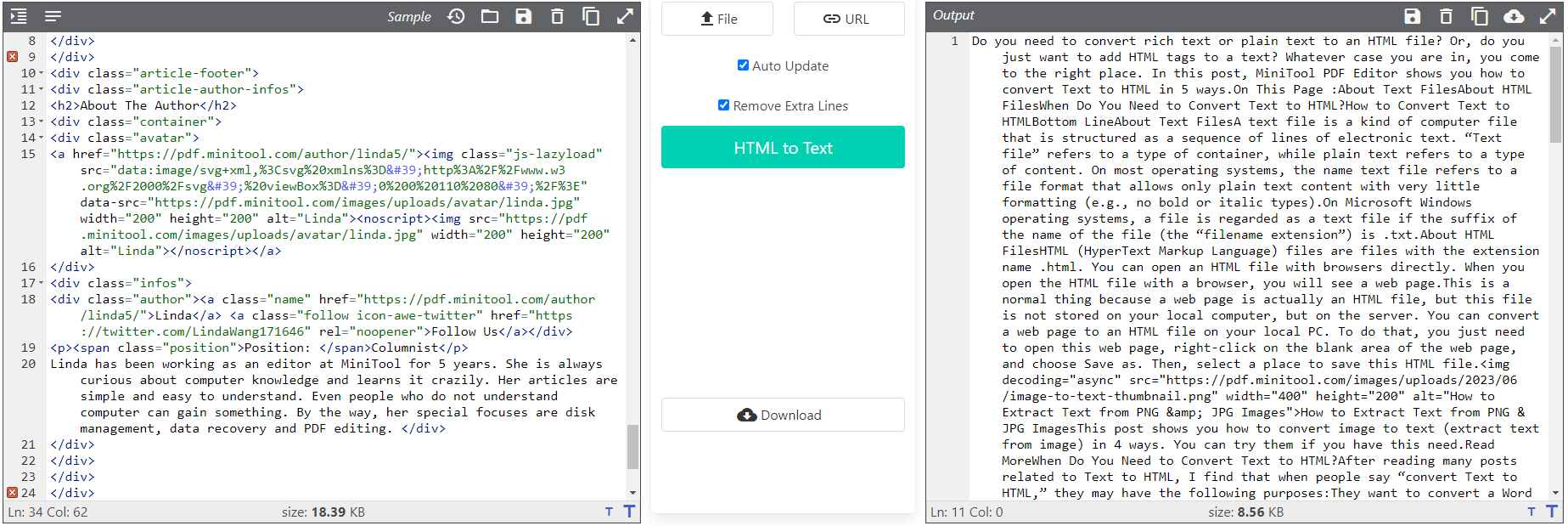 HTML codes to text