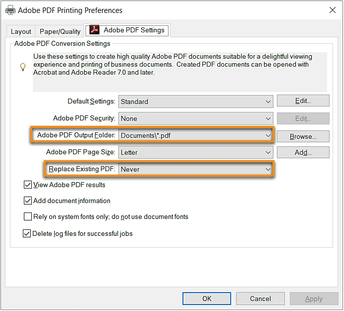 set Adobe PDF Printing Preferences