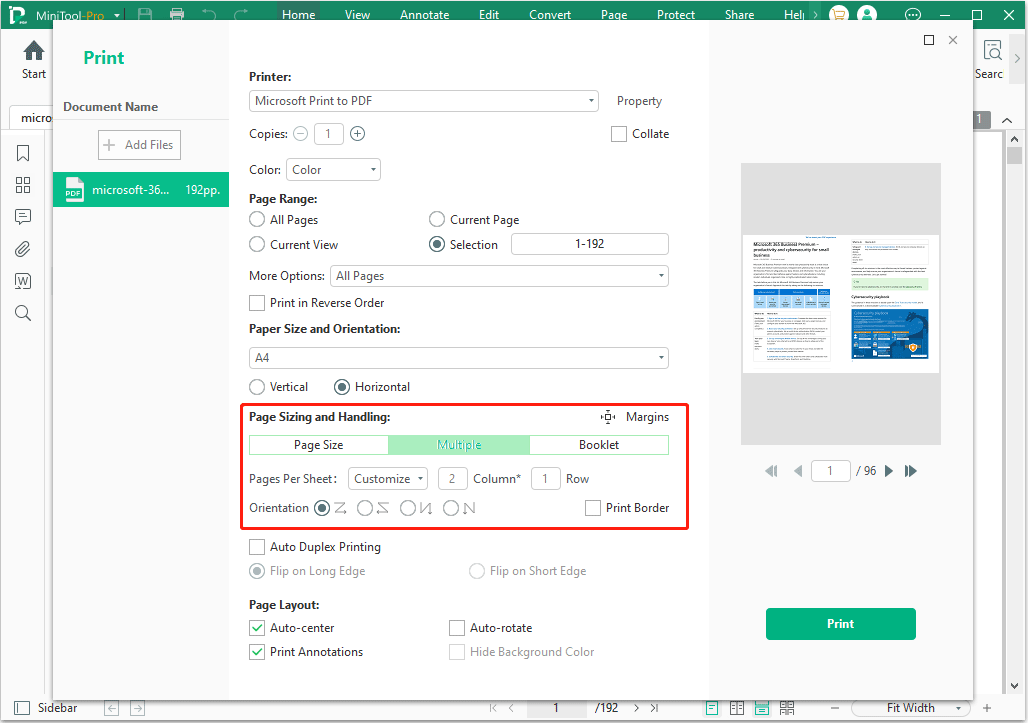 print multiple PDF pages on one sheet