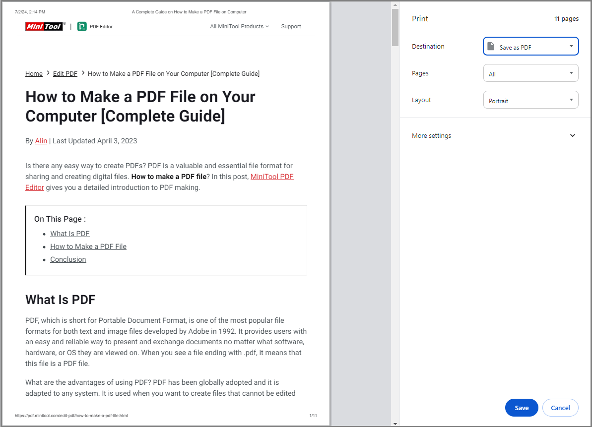 save the webpage as a PDF