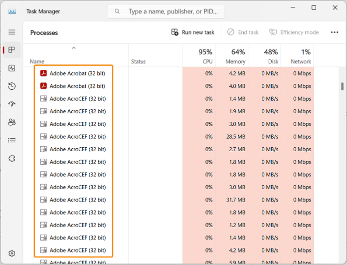 close all AcroCEF or RdrCEF processes