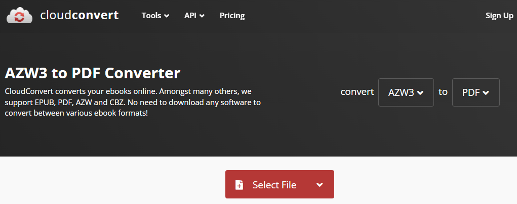 convert AZW3 to PDF with Cloudconvert