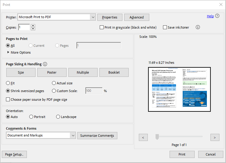 print PDF in Adobe Acrobat Reader