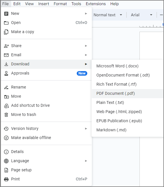 Google Docs download as PDF