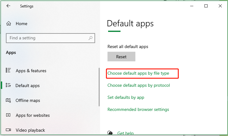 Choose default apps by file type