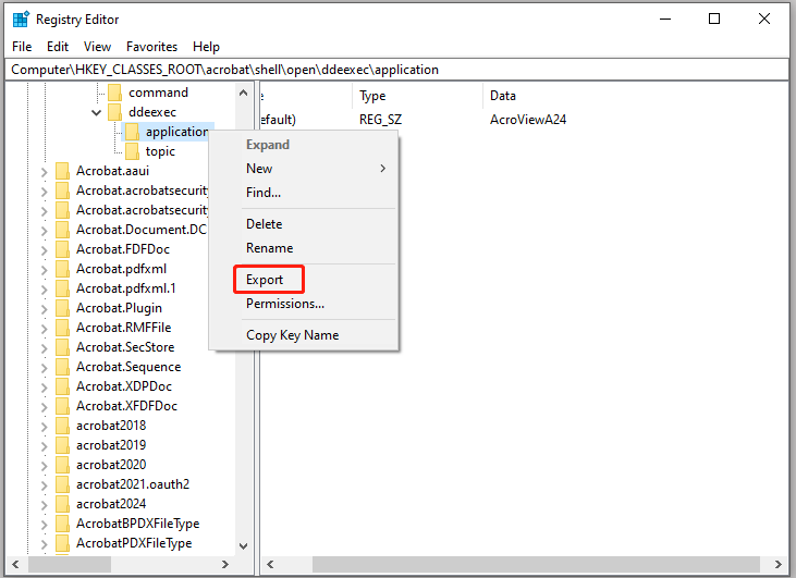 export the application key