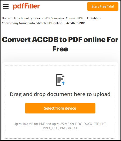 the convert ACCDB to PDF interface