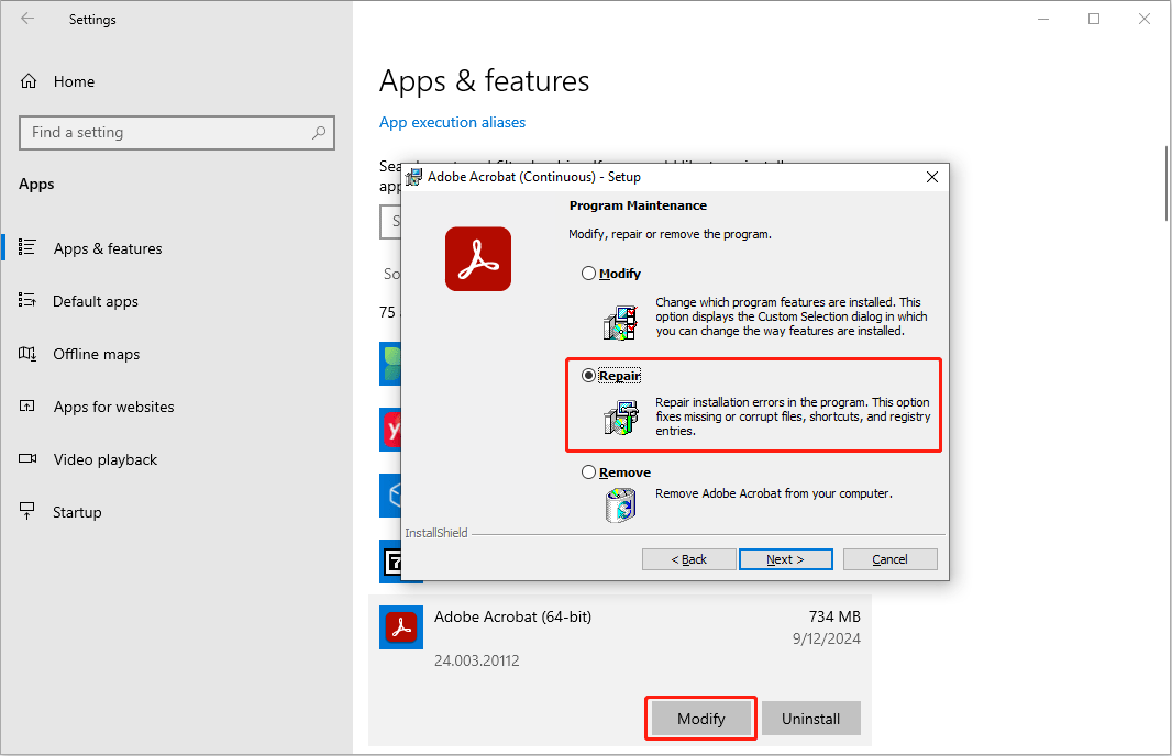 repair Adobe Acrobat