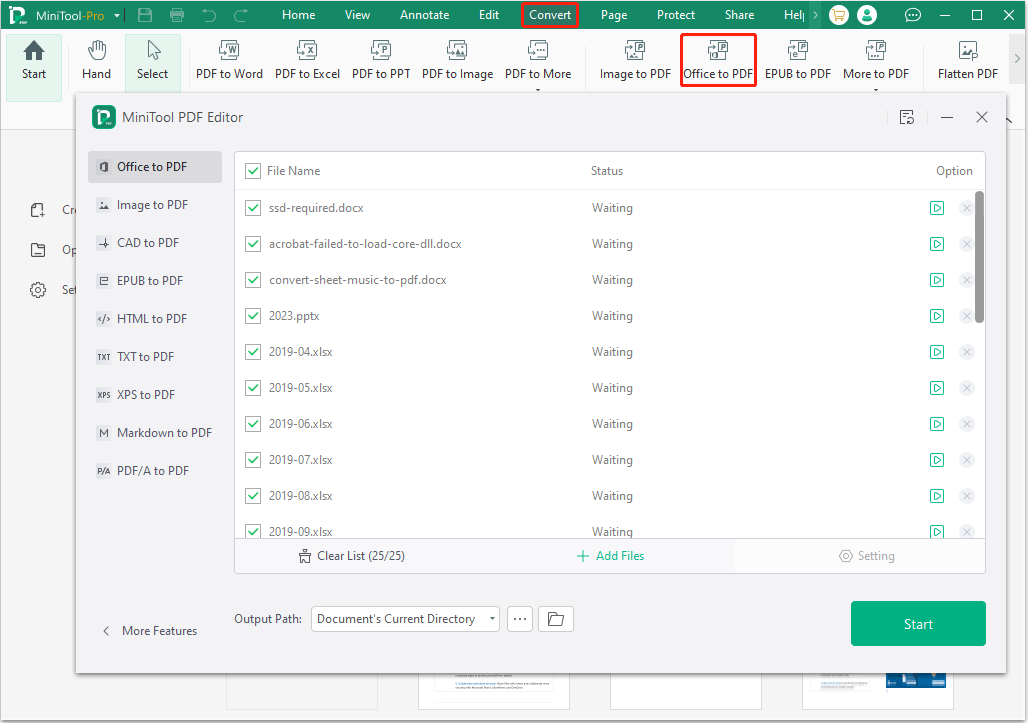 MiniTool PDF Editor convert Office files to PDF