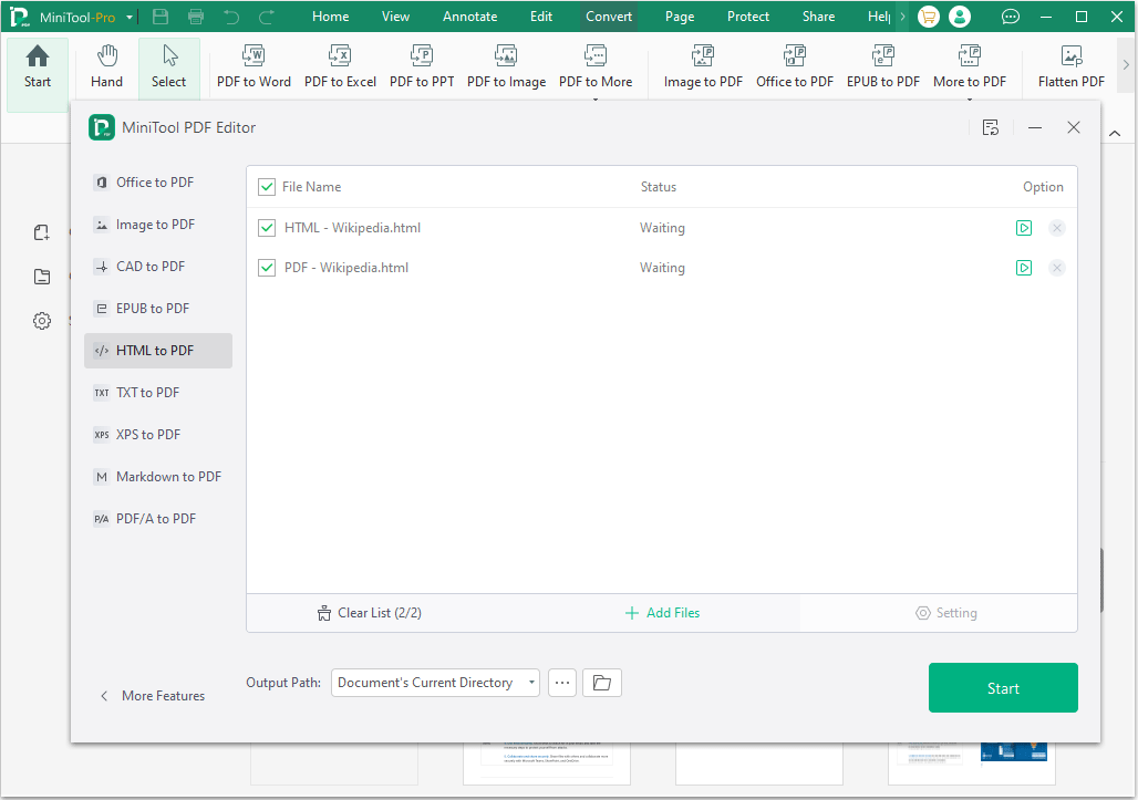 MiniTool PDF Editor convert HTML to PDF
