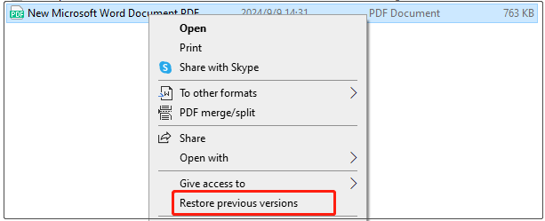 select Restore previous versions