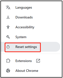 click Reset settings