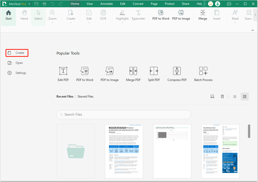MiniTool PDF Editor the Create button