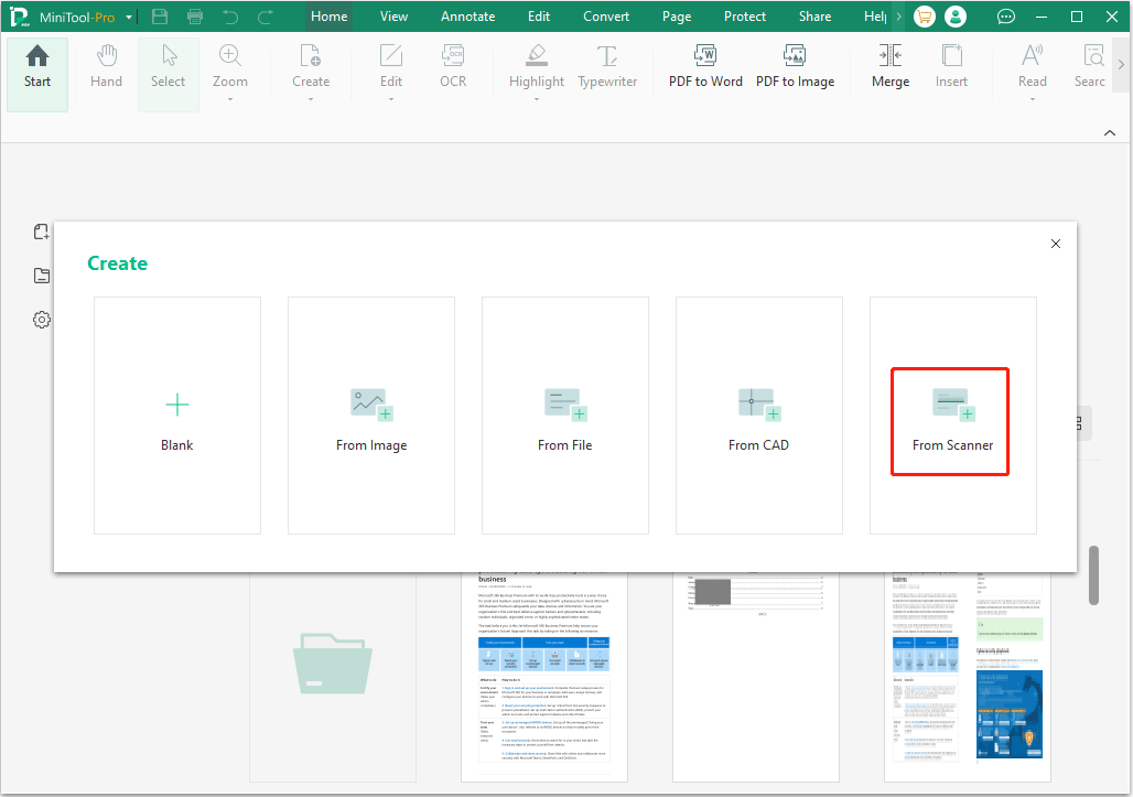 MiniTool PDF Editor create a PDF from scanner