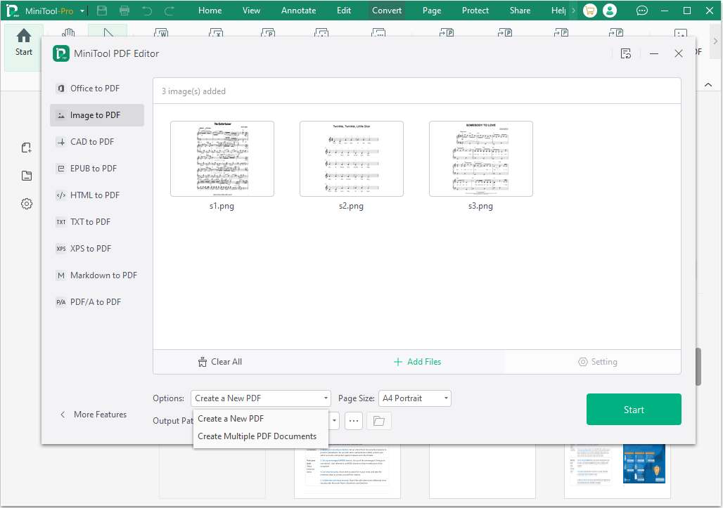 MiniTool PDF Editor add files to convert image to PDF