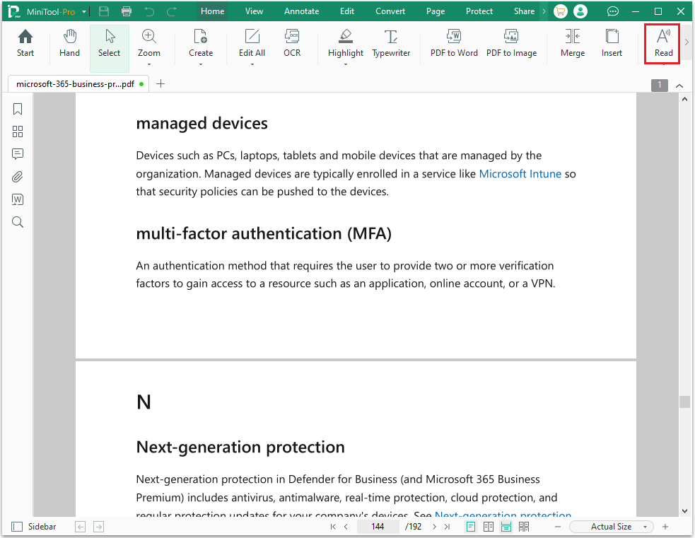 MiniTool PDF Editor Read function