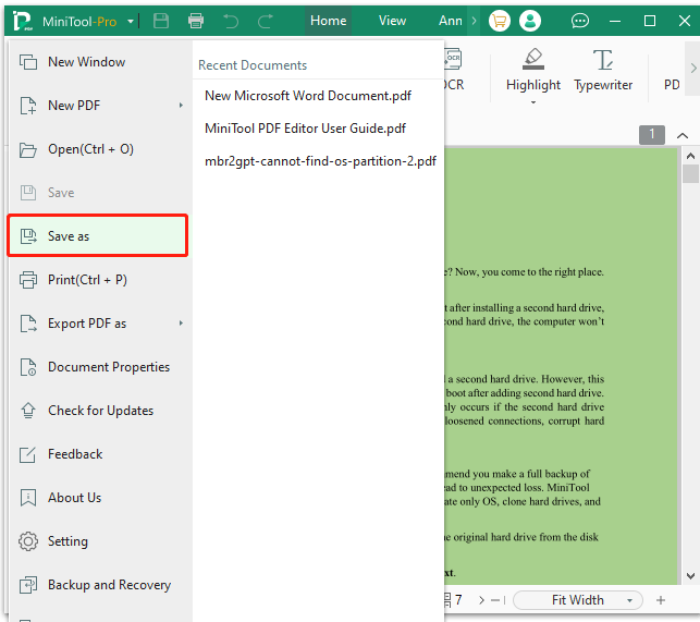 save PDF using MiniTool PDF Editor