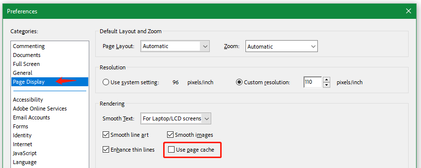 disable Use page cache