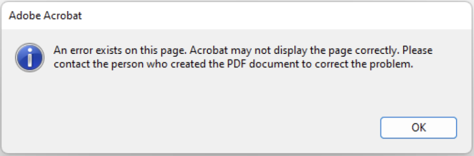 the “An error exists on this page” issue