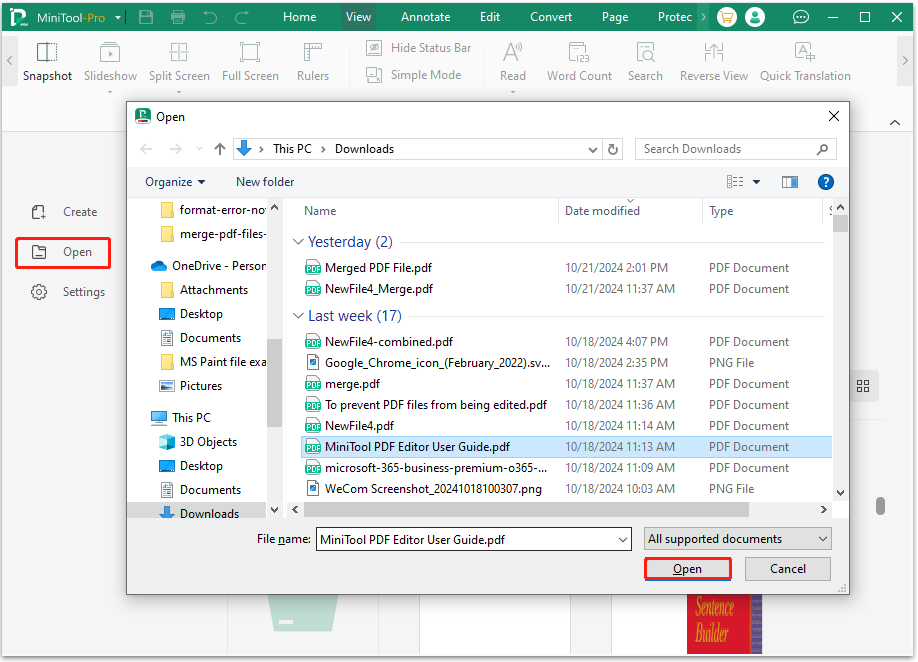 open PDF file in MiniTool PDF Editor