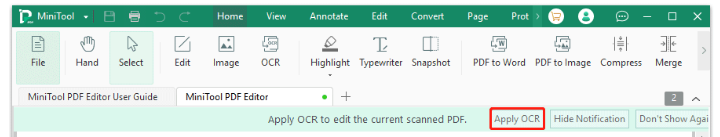 apply OCR using MiniTool PDF Editor