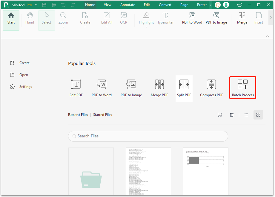 click the Batch Process option in MiniTool PDF Editor main interface