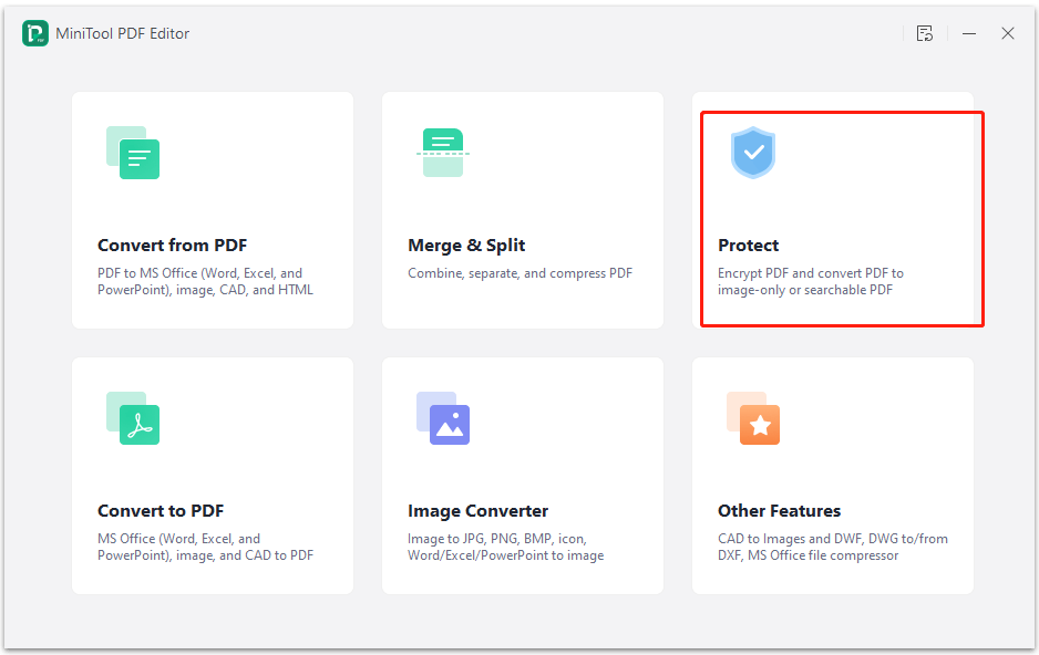 choose Protect in the pop-up window of MiniTool PDF Editor