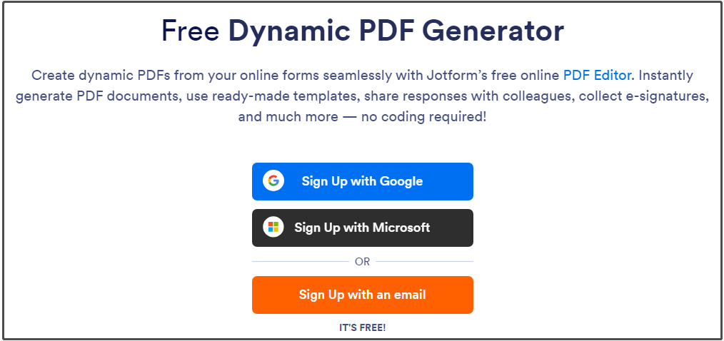 sign up dynamic PDF generator