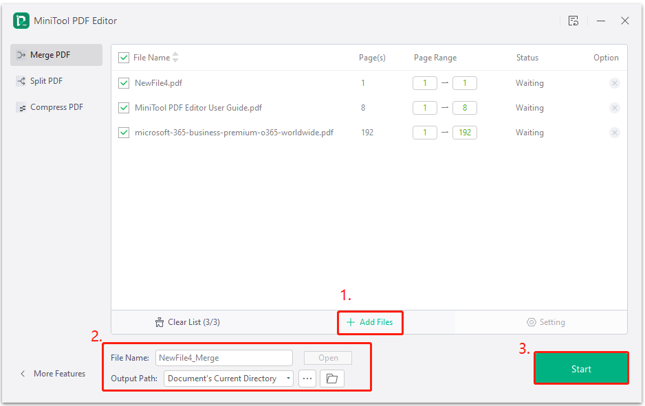 merge PDF files in MiniTool PDF Editor