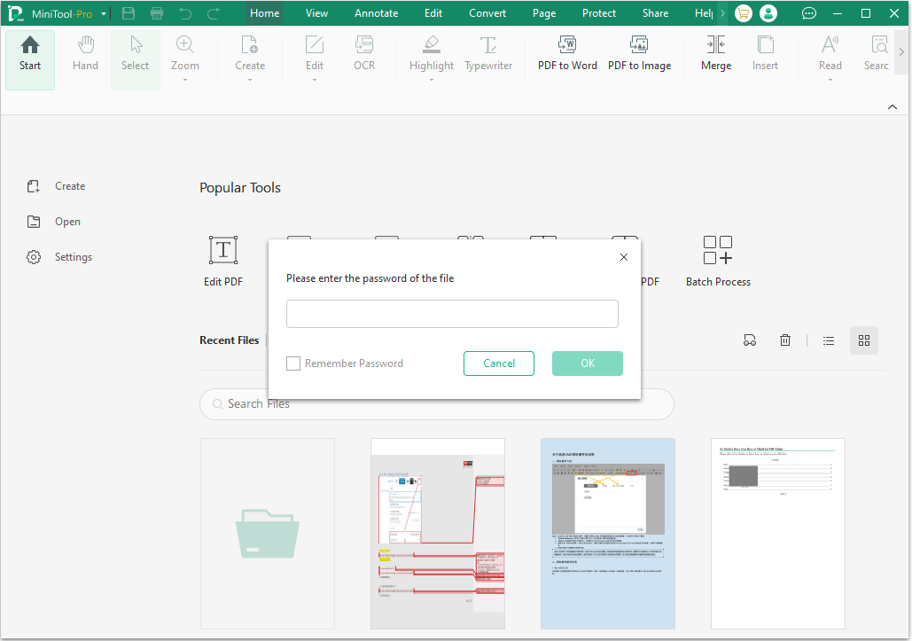 MiniTool PDF Editor enter password