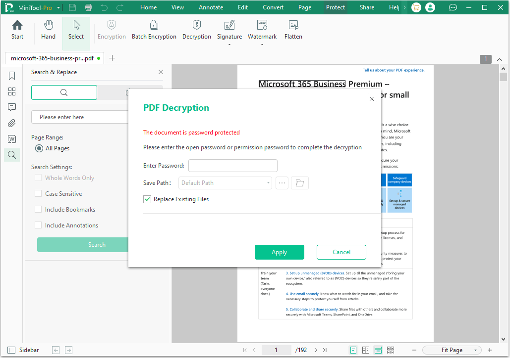 MiniTool PDF Editor remove password protection