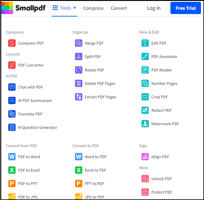 the Smallpdf interface