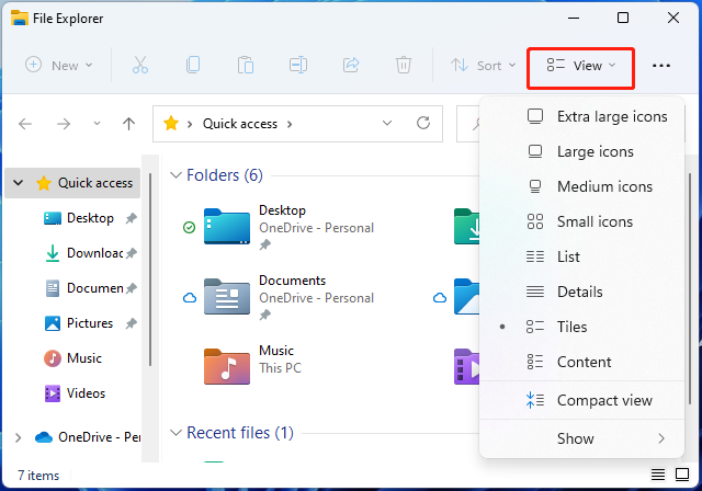 change view icons in File Explorer