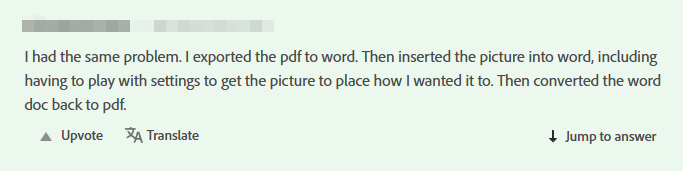 a user comment from the Adobe community