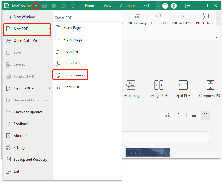 add PDF from the scanner on MiniTool PDF Editor