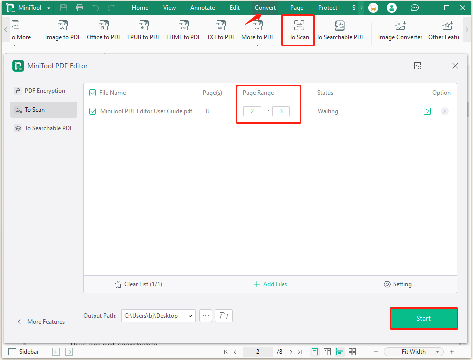click To Scan on MiniTool PDF Editor