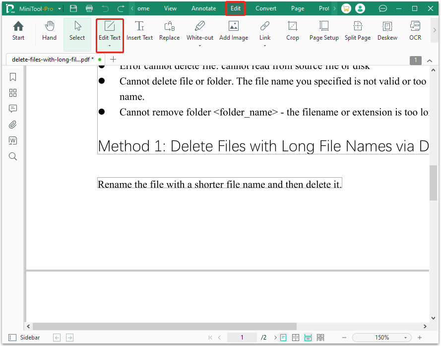 navigate to the Edit Text option in MiniTool PDF Editor