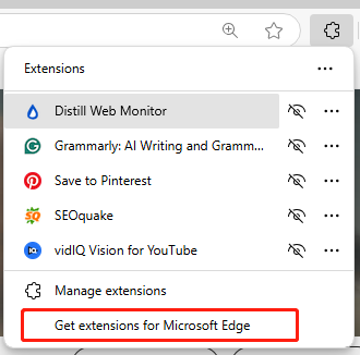 click Get extensions for Microsoft Edge